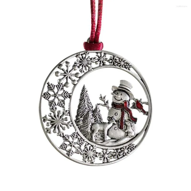 Kerstdecoraties 2023Christmas ornamenten dubbelzijdige herdenkingshanger met rode snaar voor vakantie trouwjaar zilver