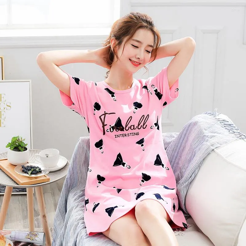 Women's Sleepwear 2023 Summer Night Dress Women Plus Size Nightgown Cartoon Print Sleepshirts Short-sleeves Nightie Nightdress Cotton