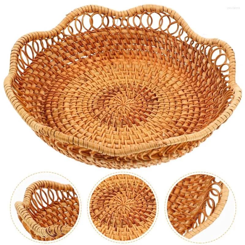 Plates 1pc Rattan Woven Basket Home Living Room Storage Holder Dried Fruit Cake Organizer Tray Desktop