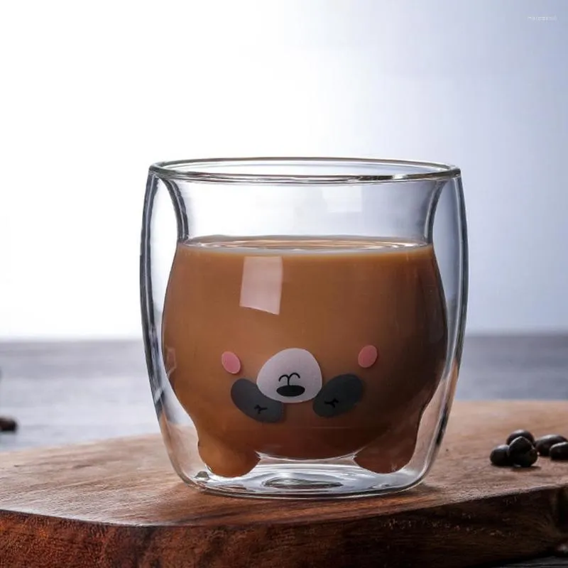 Verres à vin 3D 2 niveaux Belle Ours Panda Bière Innovante Résistant À La Chaleur Double Paroi Tasse À Café Matin Lait Verre Jus
