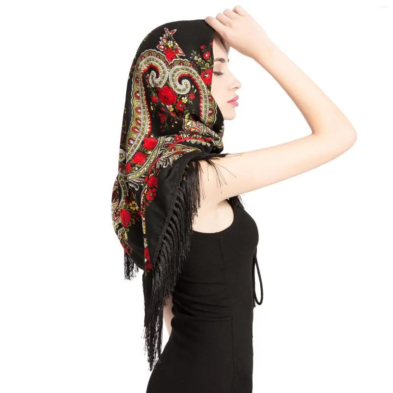 Foulards châle russe Babushka écharpe mouchoirs ukrainiens tête automne hiver grandes couvertures carrées gland femmes cheveux hijab cou enveloppement