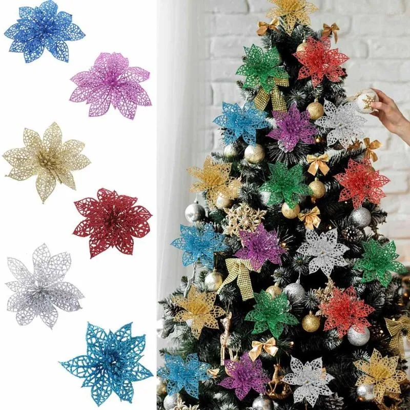 Christmas Decorations 5Pcs Glitter Artificial Flower Tree Decoration Fake Home Party 2023 Year Ornaments Navidad