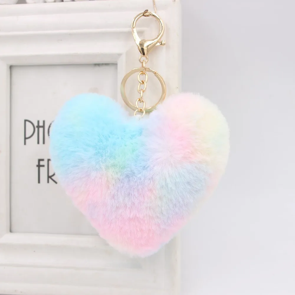 Keychains Lanyards Color Love Cute Fur Ball Ladies Luggage Car Jewelry Pendant Colorful Simitation Rex Rabbit Peach Heart Key Chain 230103