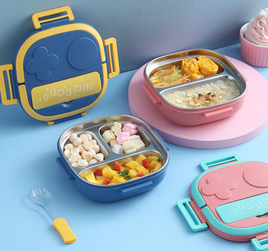 The latest 304 portable stainless steel Food Jars lunch box dinner plate children many colors to choose from support customized logo