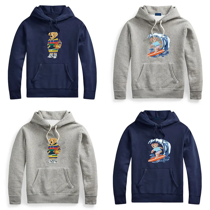 RL Designer Heren Hoodies Sweatshirts Ralphs Polo's Beer Laurens Pullover Pluche Cartoon Hoodie met lange mouwen Losse ronde hals Afdrukken Tops