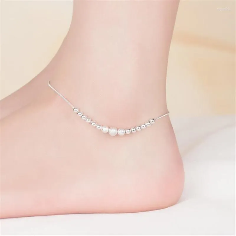 Bracelets de cheville KOFSAC bijoux de mode 925 perles en argent sterling givrées pour femmes Bracelets mignon fille fête pied accessoires cadeaux