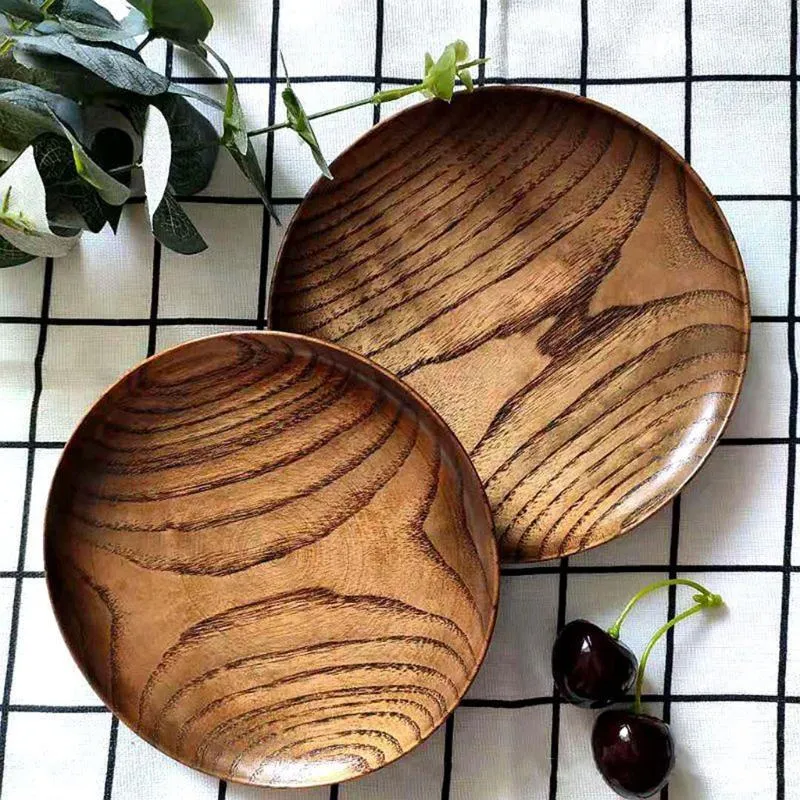 Plates Round Solid Wood Plate Dinner Saucer Dessert Serving Tray Cake Fruit Snack Candy Wooden Dry Dishes