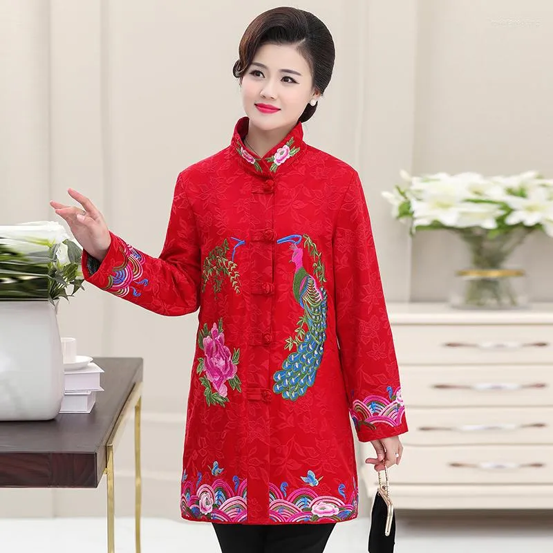 女性のトレンチコート2023中国スタイル中年女性コートシングル胸刺繍大規模ファッションマザーの長いオーバーコートx56