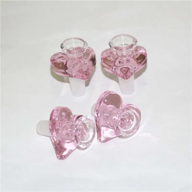 Narguilé en forme de coeur en gros bol en verre d'amour glisse 14mm mâle avec des bols de tabac de couleur rose brûleur à huile sèche en verre cendrier