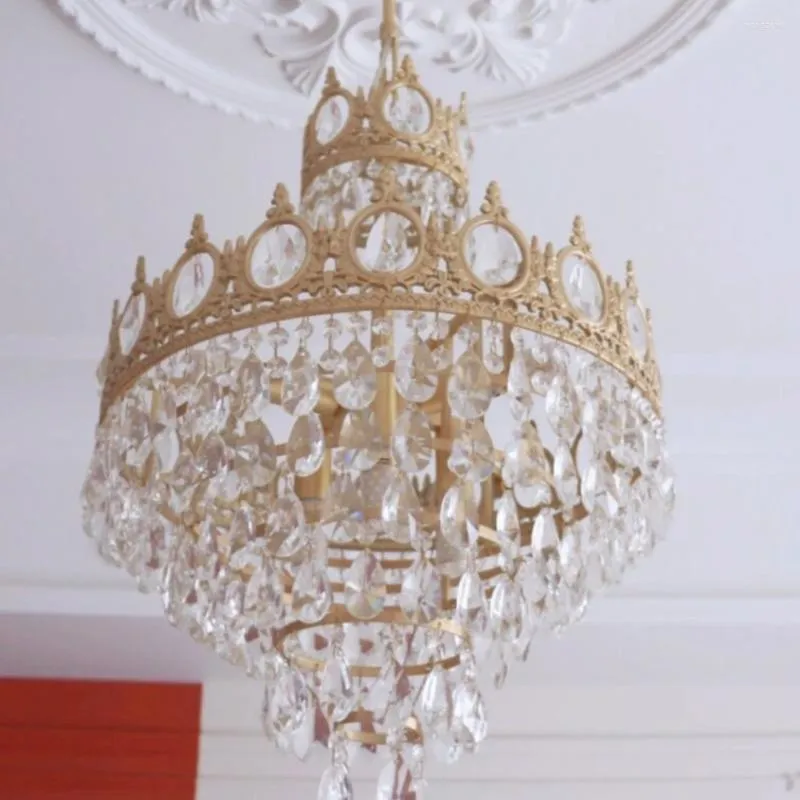 Lampade a sospensione Corona di cristallo di rame retrò francese Piccola lampada Droplight nella sala da pranzo del comodino del corridoio di lusso