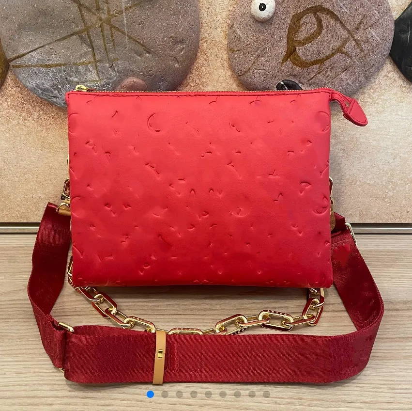 Designer Genuine Leather Thick Strap Shoulder Bag With Gold Chain Strap, Wide Removable Straps