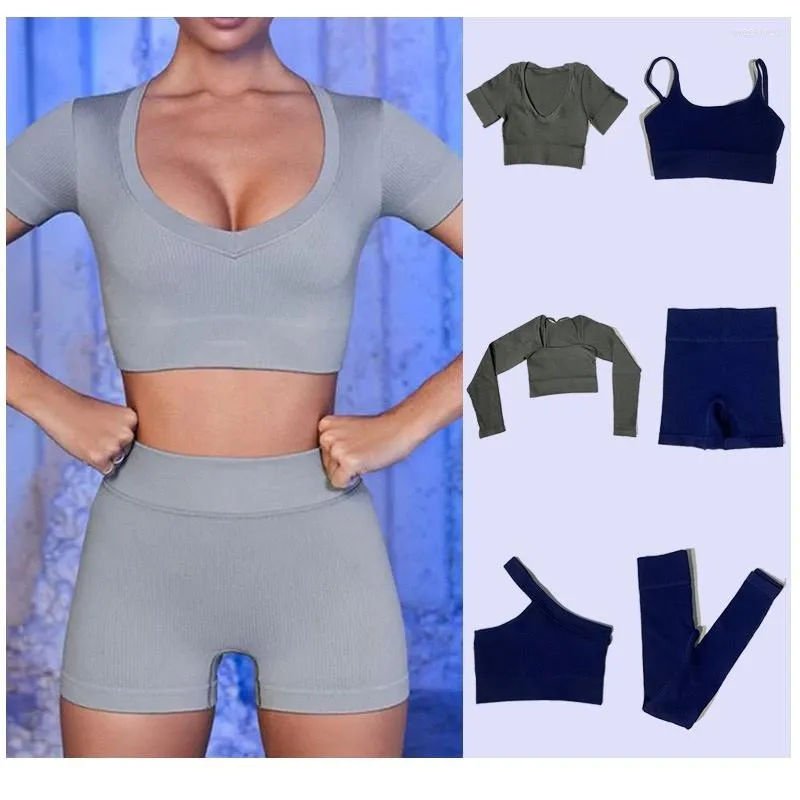 Survêtements pour femmes femmes Sexy ensemble de Yoga sans couture taille haute vêtements de sport costume vêtements d'entraînement pour deux pièces course Fitness survêtement de gymnastique