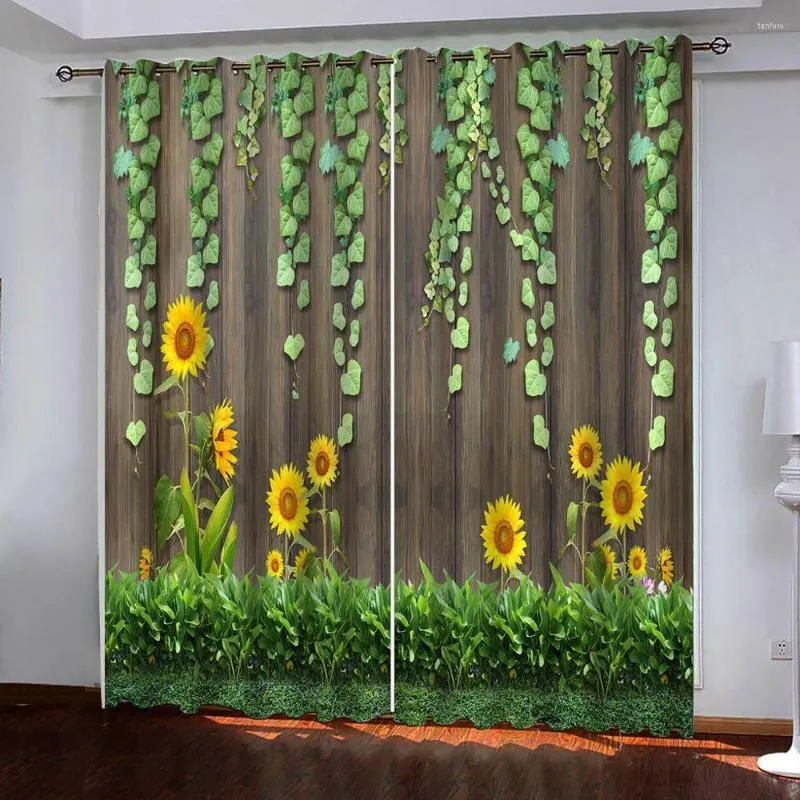 Curtain Custom Size 3D Blackout For Living Room Bedroom Bath Beautiful Green Leaf Sunflower Flower Home Decor Window