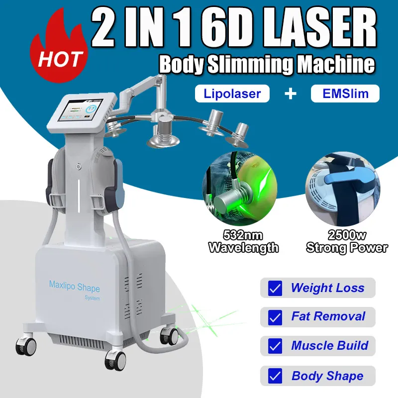 EMSlim-Maschine, Muskelaufbau, Po-Lifting, 532 nm, 6D-Laser, schlankmachend, Gewichtsverlust, Fettentfernung, Anti-Cellulite, Körperstraffung, tragbares 2-in-1-Salongerät für den Heimgebrauch