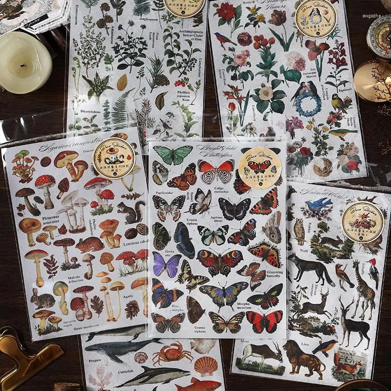 Gift Wrap 1pcs Mushroom Retro Forest Plant Stickers Aesthetic Flower Leaf Scrapbooking Journal Stationery School Supplies Large