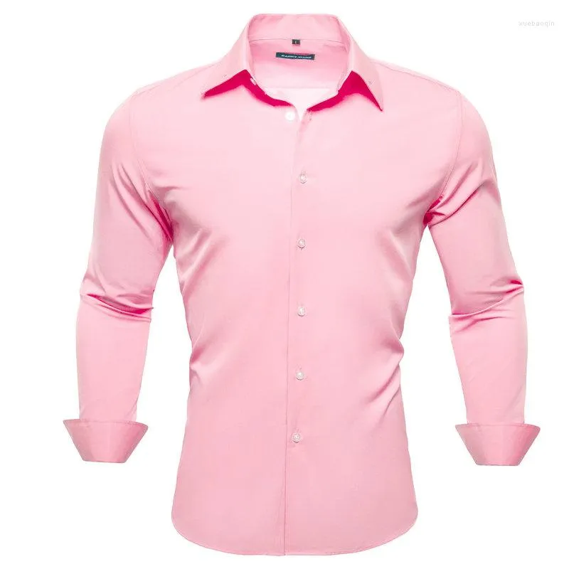 Męskie koszulki Peach Pink Men Lapel Long Sleeve Znakomity projekt wolny czas Fit Groom Wedding Business Party Barry.wang