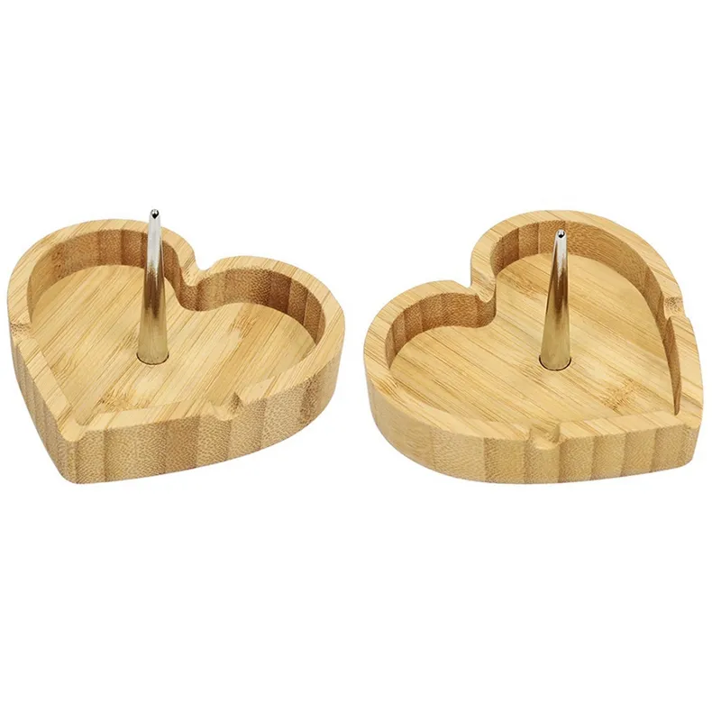 Cenicero de madera de bambú natural Soporte portátil para cigarrillos de tabaco para hierbas Contenedor de hollín de ceniza Bong de vidrio en forma de corazón Hookah Shisha Filtro para fumar Soporte para tazón Ceniceros