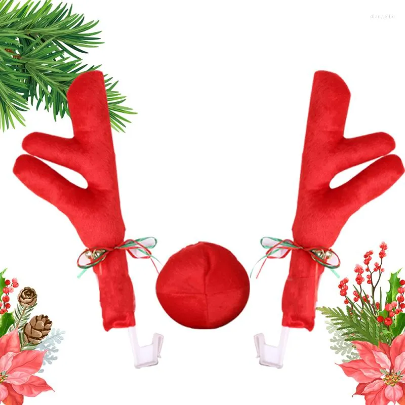İç dekorasyonlar evrensel araba aksesuarları stil dekorasyon Noel ren geyiği boynuzları kırmızı burun Noel kiti süsleme