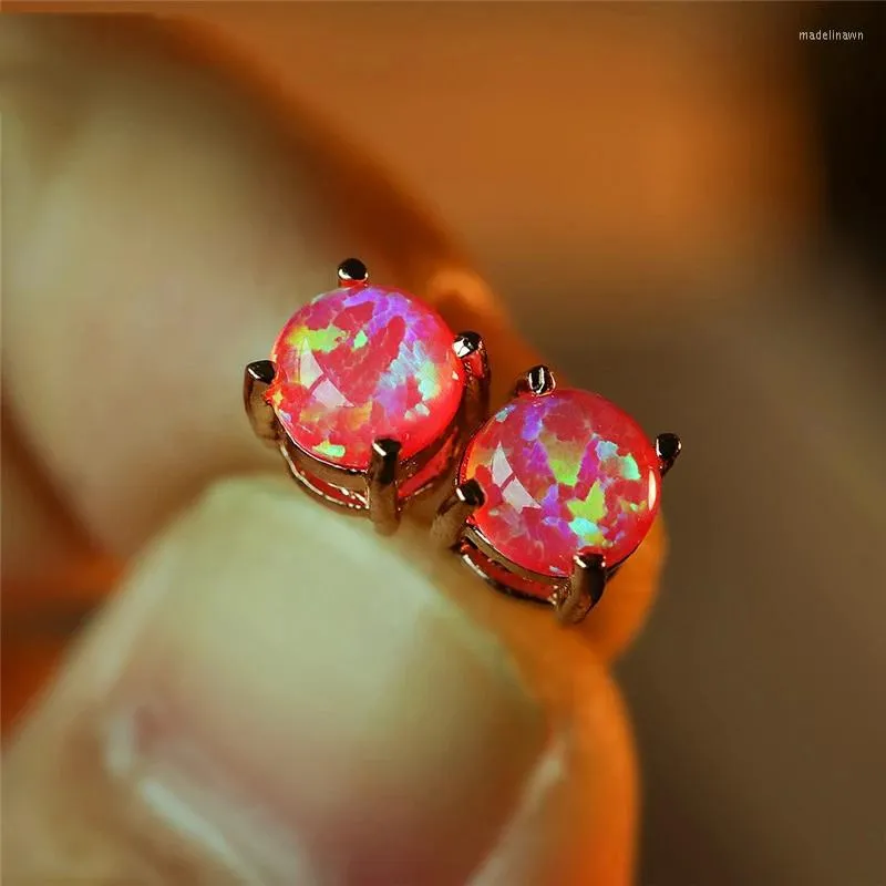 Boucles d'oreilles à tige avec pierre de naissance pour mariage, 6mm, rond, blanc, vert, Rose, opale, Vintage, or Rose, petit pour femmes