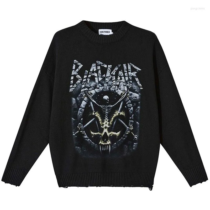 Men's Sweaters HISTREX Brand Mens Sweater Print Graphic Knitted Jumpers Satanism Oversized Knit Pullover Ugly Menswear Women Y2K Skull