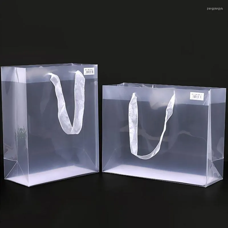 Papel de regalo Bolsa transparente de PVC Empaquetado artesanal Bolsas con asa para mujeres de negocios Compras Cajas de fiesta portátiles al por mayor