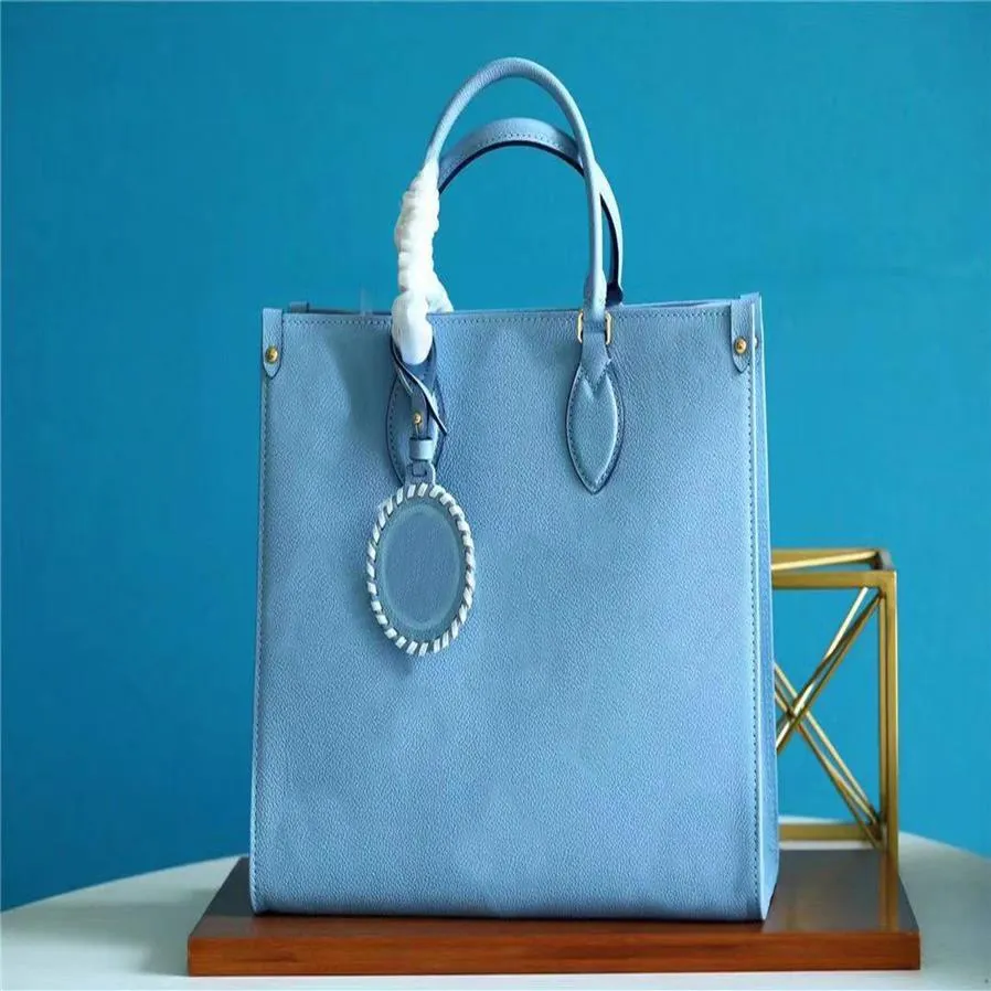 M45718 Summer Blue Onthego Tote Bag Flower Ladies Casualne skórzane torby na ramię Kobiet torebki torebki zakupowe z urokiem P290K