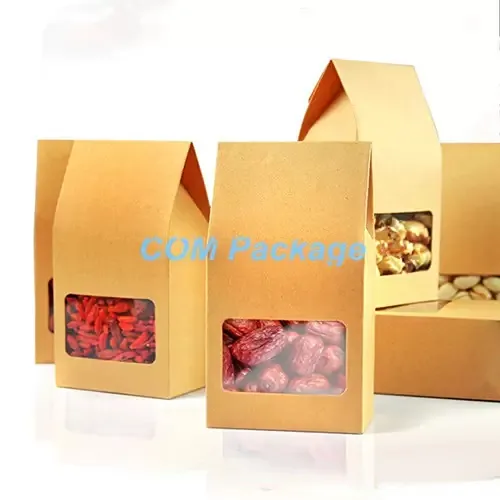 Wholesale 10*21.5*6cm Kraft Paper Box With Clear Window DIY Gift Packaging Food Storage Packing Oragan Bag For Snack  Nuts