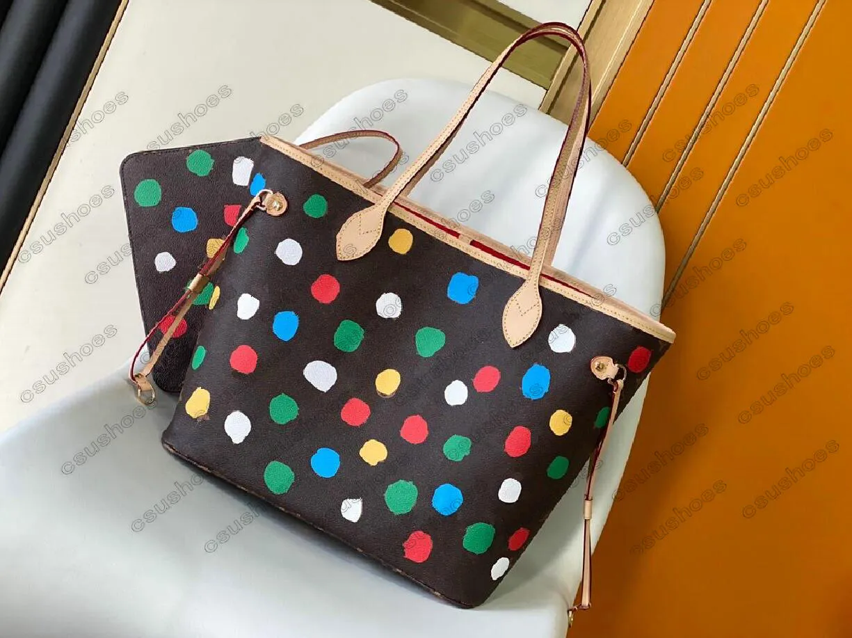 Never Bag 23ss X Yayoi Kusama Designer MM Womens PAINTED DOTS Monograms Empreinte Shoulder Bag 2pcs Tote Clutch Purse Embossed Leather Handbag With Wallet M46381
