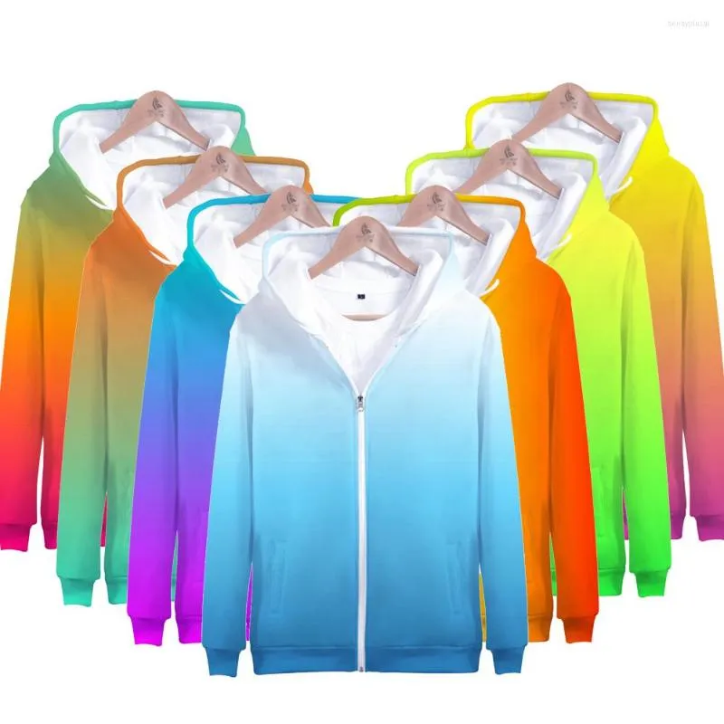 Erkek Hoodies 2023 Renkli Gradyan Fermuarı Erkekler/Kadınlar Kapak Özel Hoodie 3D Düz Renkli Kapüşonlu Moda Spor Giyeri