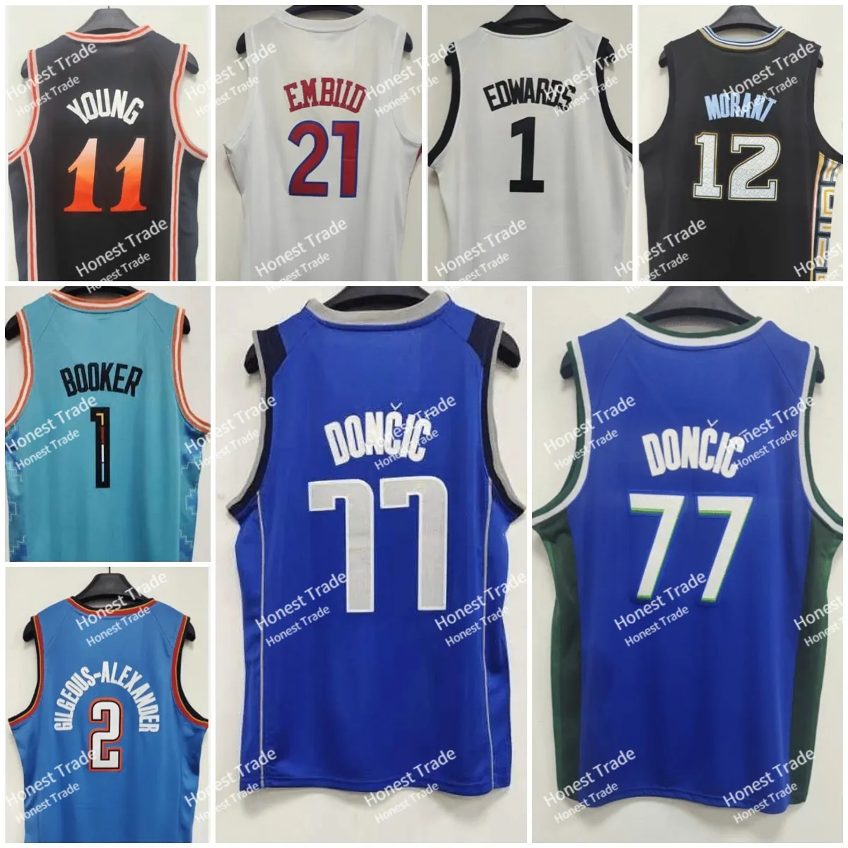 Nuovo Luka Booker Doncic Basketball Jersey Devin 21 Joel Ja Morant Edwards 2 Shai Gilgeous-Alexander Young 2022 23 Mens Basketball Maglie