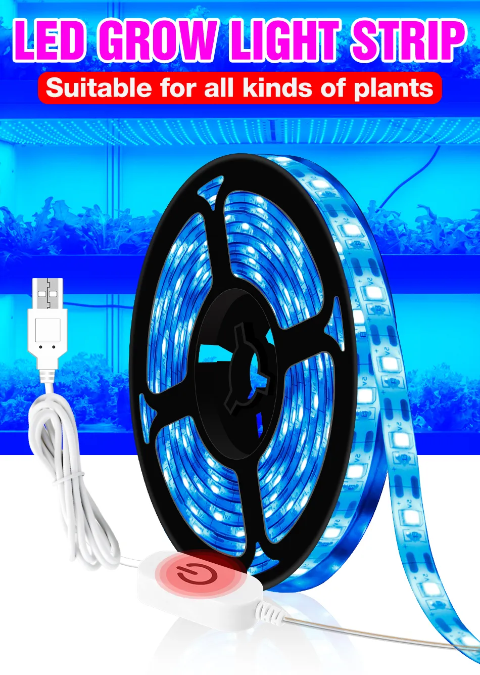 LED-Wachstumslicht USB-Vollspektrum-Wachstumslichtstreifen Phyto-Samen-Blumen-Gewächshauslampe
