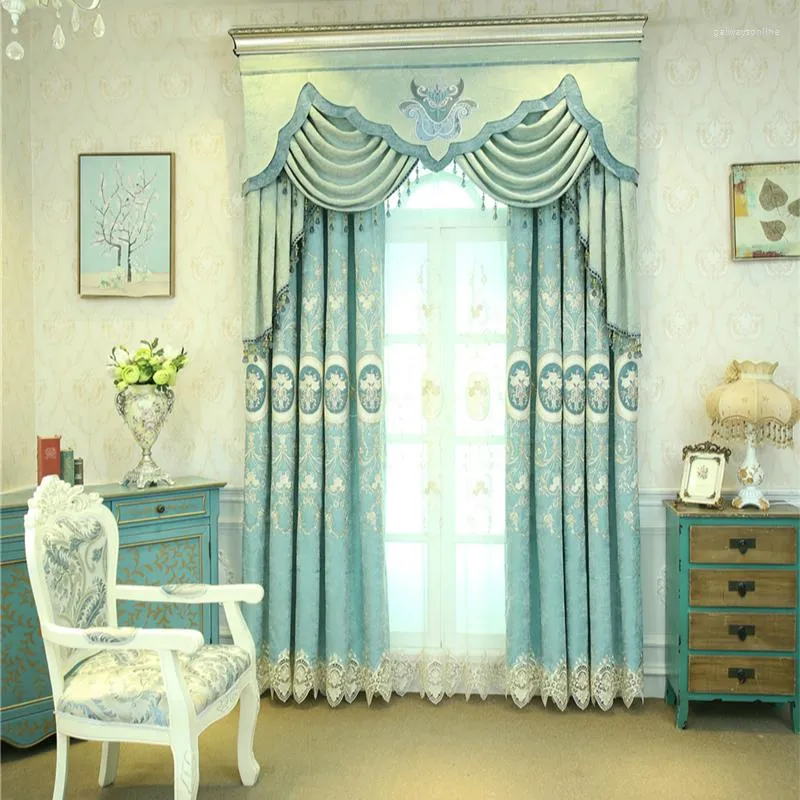 Занавеска на заказ роскошной в европейском стиле синие вышитые занавески для гостиной.