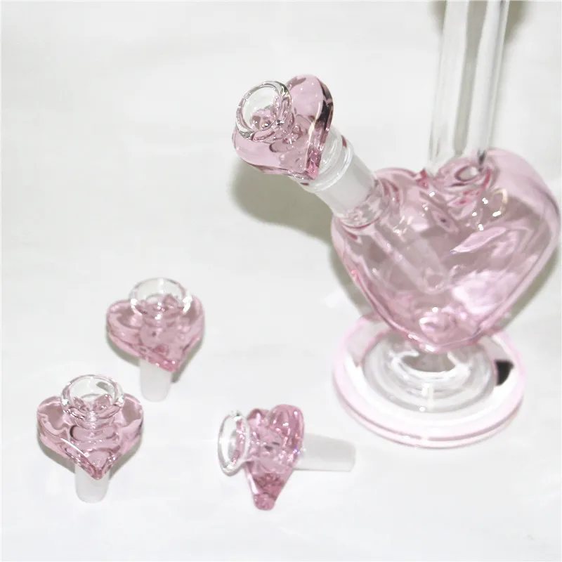 Hookah 14mm rosa hjärtform Glasskålar Male Joint Tobacco Hand Bowl Piece Glass Ash Catcher för Bong Water Pipe Oil Rig