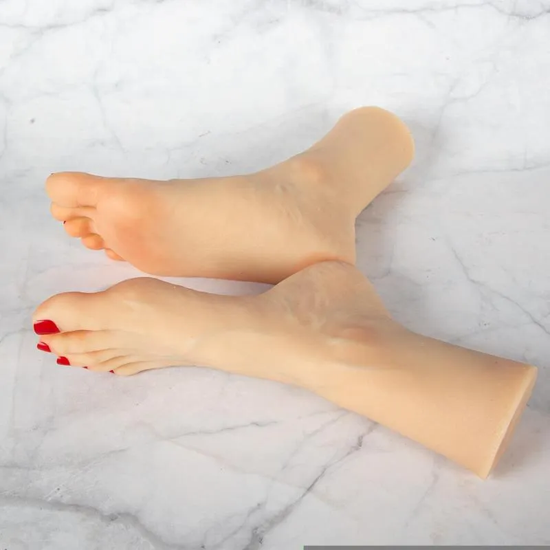 Falska naglar Platinum Silikonfotskyltdocka med flexibla tår och fotled för Sock Drawing Shoe Display Collection