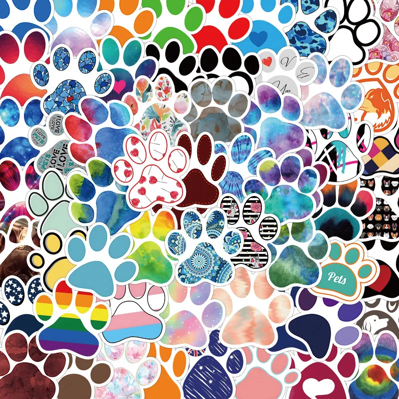 60pcs Cute Colorful Paw Print Stickers CatPaw DogPaw Graffiti Stickers for DIY Luggage Laptop Skateboard Motorcycle Bicycle Sticker