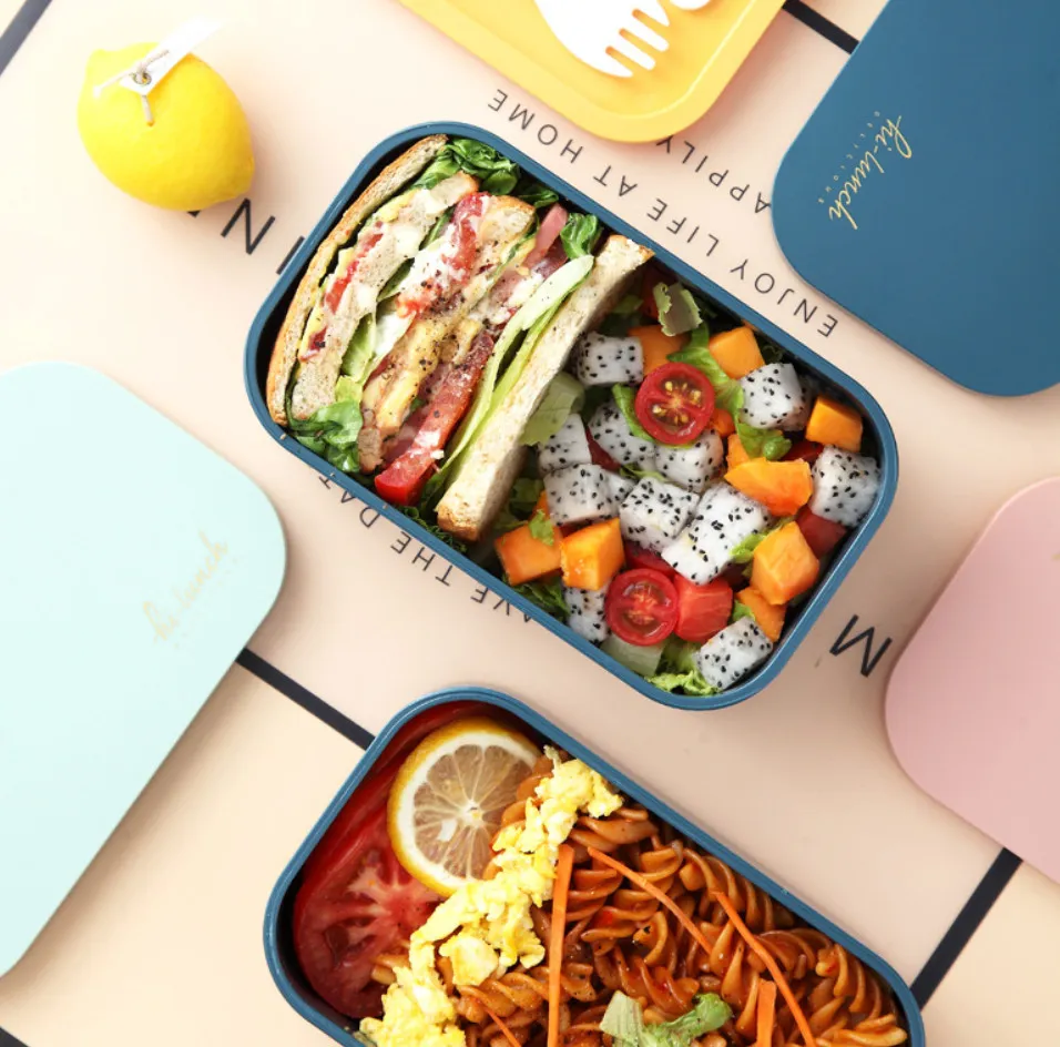 The latest 1.6L Food Jar double-layer plastic lunch box many color options support custom logo