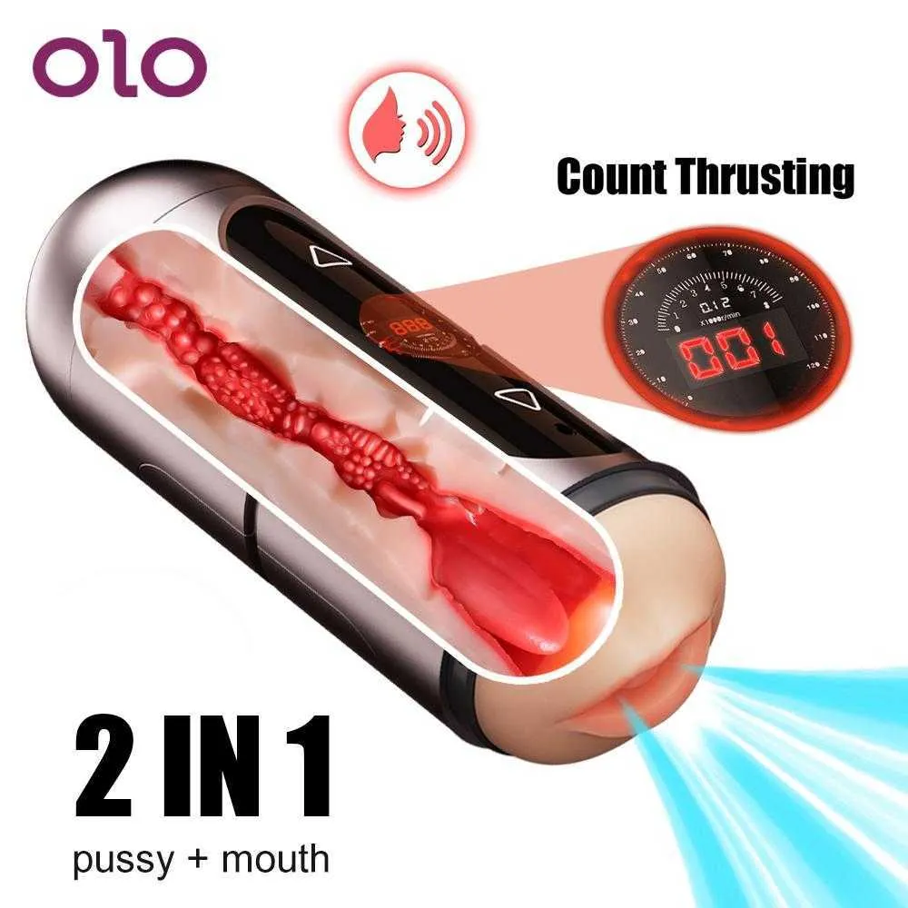 Beauty Items OLO 4 Modes Smart Vibrator Dual Channel Male Masturbator LCD Digital Count Thrusting sexy Toys For Men Delayed Trainer