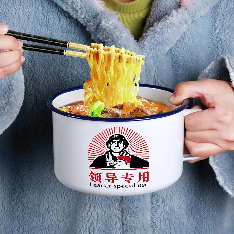 Ciotole Ciotola per noodle istantanei smaltata cinese con coperchio Scatola per pranzo singola nostalgica di grandi dimensioni per uso domestico