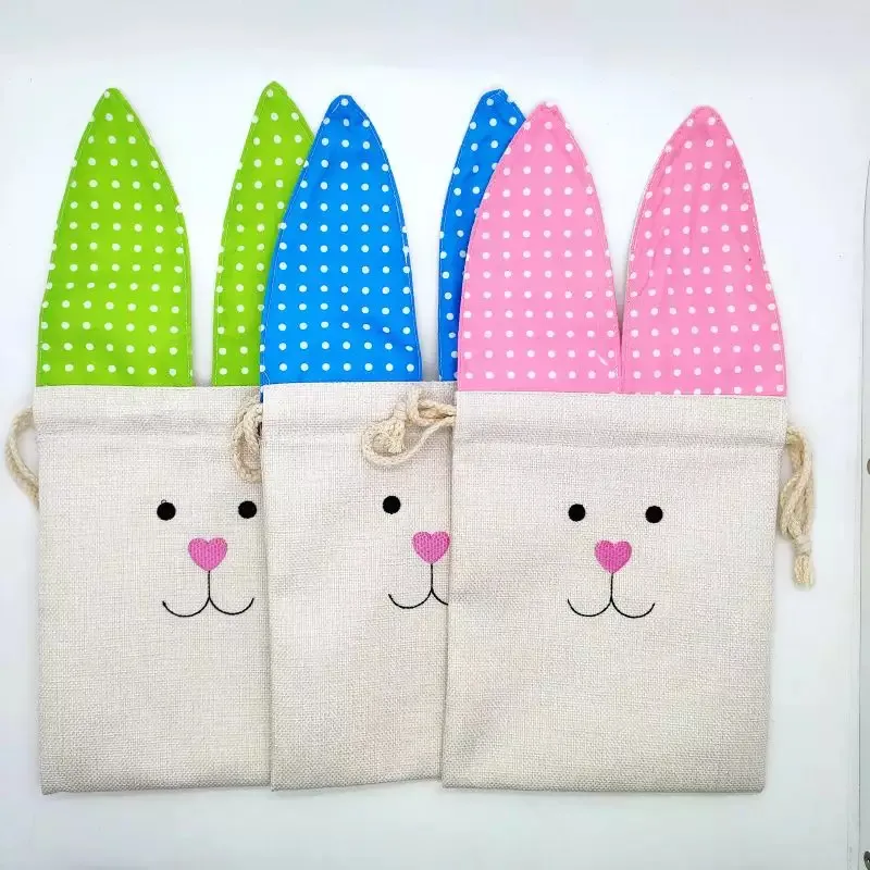 Sublimation Easter Drawstring Bags Festive Linen Bunny Bag with Ears Blanks for Custom printing