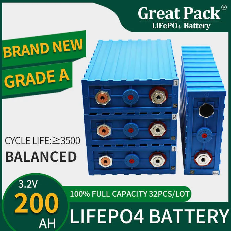 Armazenamento de energia dom￩stica 32pcs 3.2V 200AH Ciclo profundo do l￭tio Bateria de ￭ons de bateria LIFEPO4 Banco de energia solar de grau A de grau A