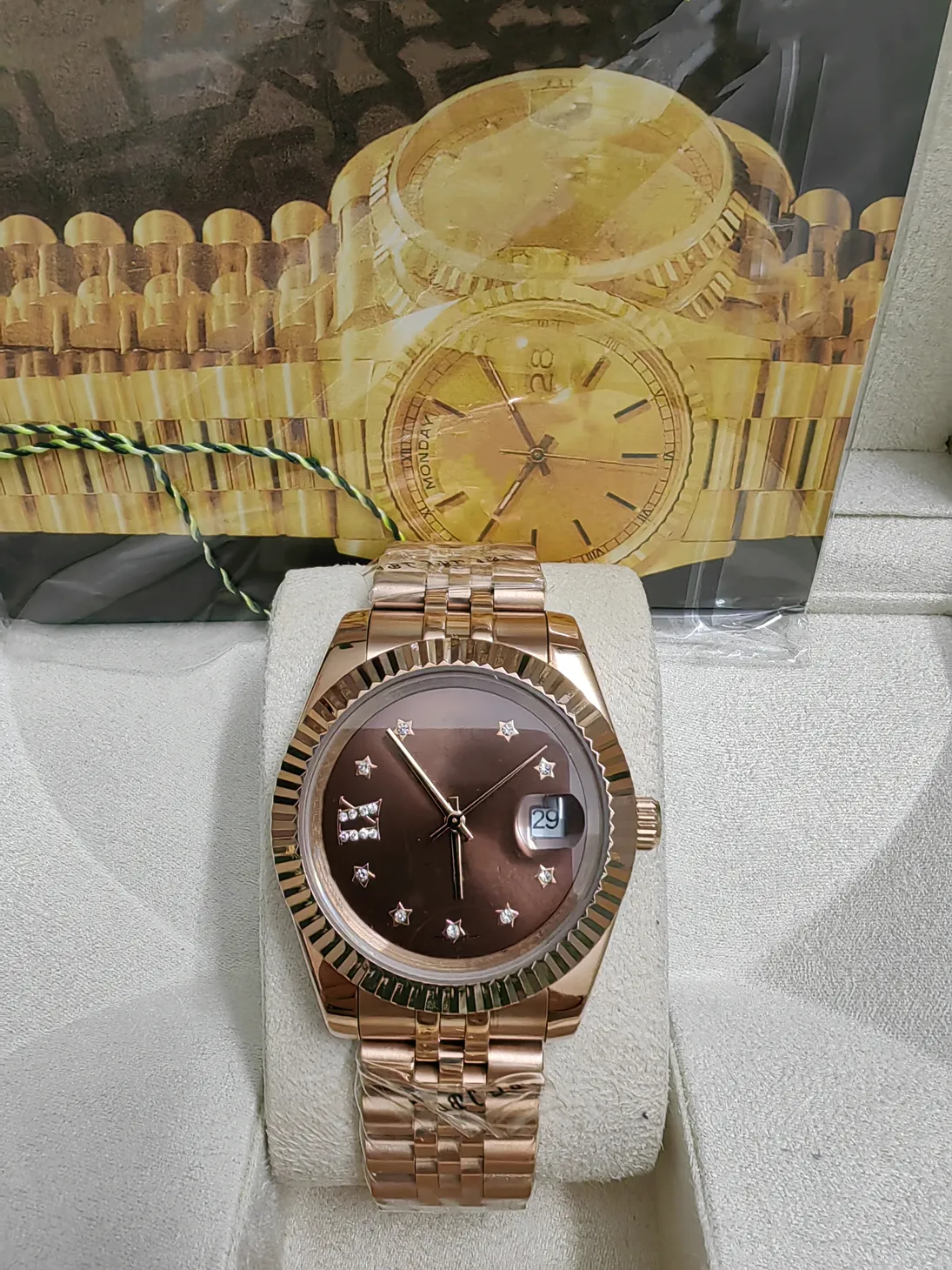 Con scatola originale Orologi di lusso 41MM Oro 18 carati Quadrante con indice di rodio scuro Orologio da polso automatico da uomo di marca di moda 202365