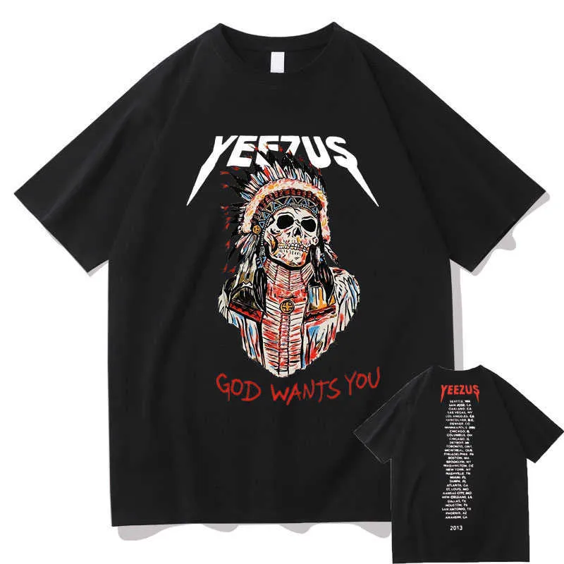 Herren T-Shirts Gott will dich T-Shirts Doppelseitiger Druck T-Shirt Tops Tribal Skull Grafik T-Shirts Sommer Männer Frauen Hip-Hop T-Shirt T230103