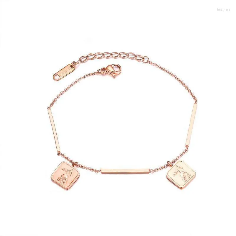 Link Bracelets Hemiston Titanium Steel Rosegold Bracelelet feminina Flor de rosa quadrada geométrica