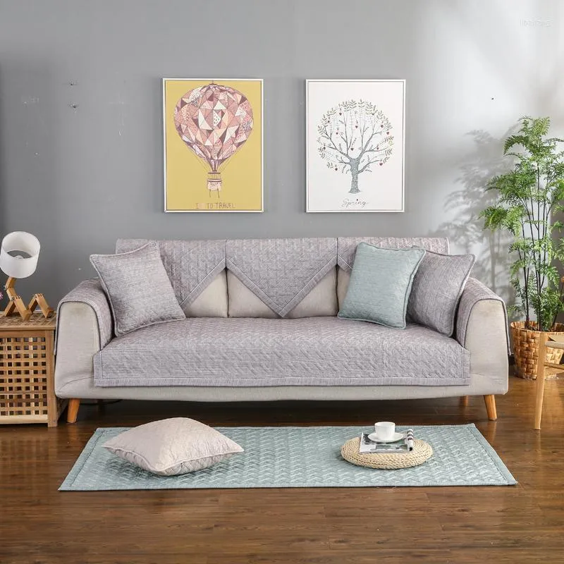 Housses de chaise solide gris housse de canapé coton lin tissu serviette canapé siège pour coin salon