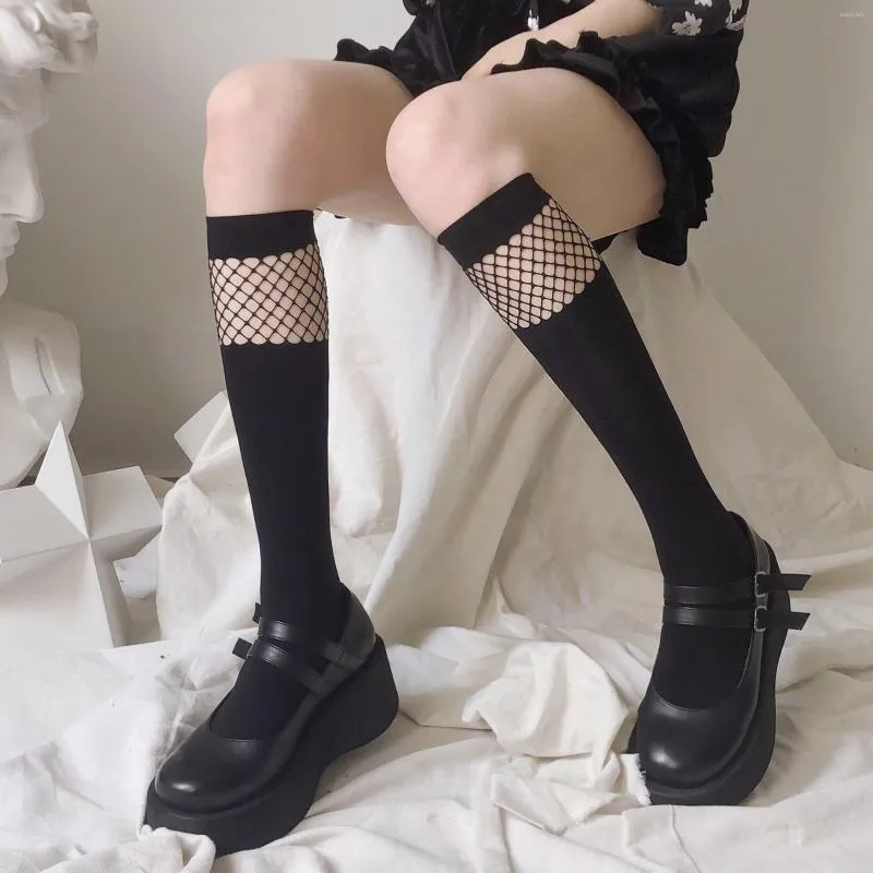Kvinnor Socks Sexy Knee High Mesh Strumpor Fashion Fishnet Söt college Style Girls Lolita Student Black Blackable Long Sock