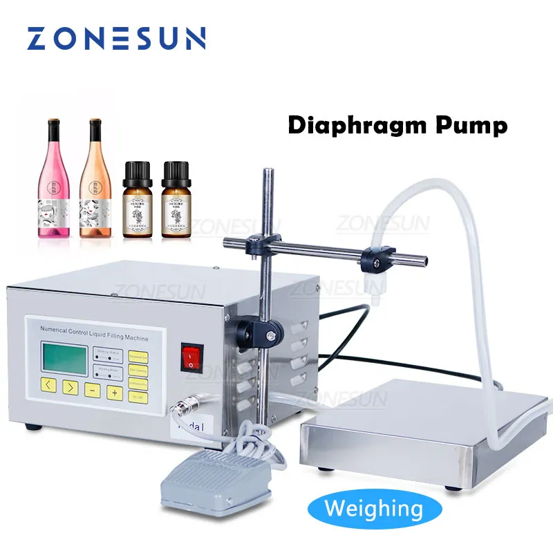 ZONESUN ZS-DP641W Semi Automatic Filling Machine Liqueur Beverage Perfume Juice Weighing Food Grade Diaphragm Pump Bottle Filler