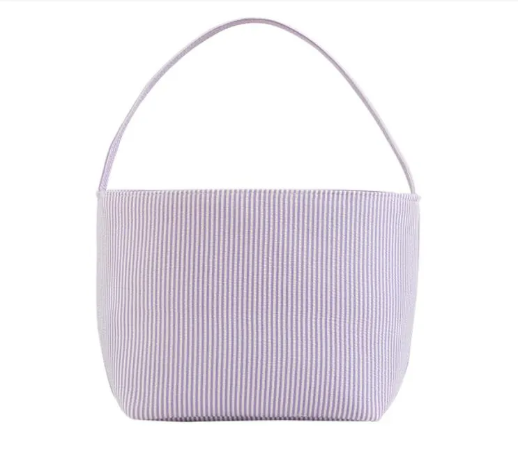 Party Favor Personalized Seersucker Striped Basket Festive Easter Candy Gift Bag Easters Eggs Bucket Outdoor Tote Festival Home Decor SN5074