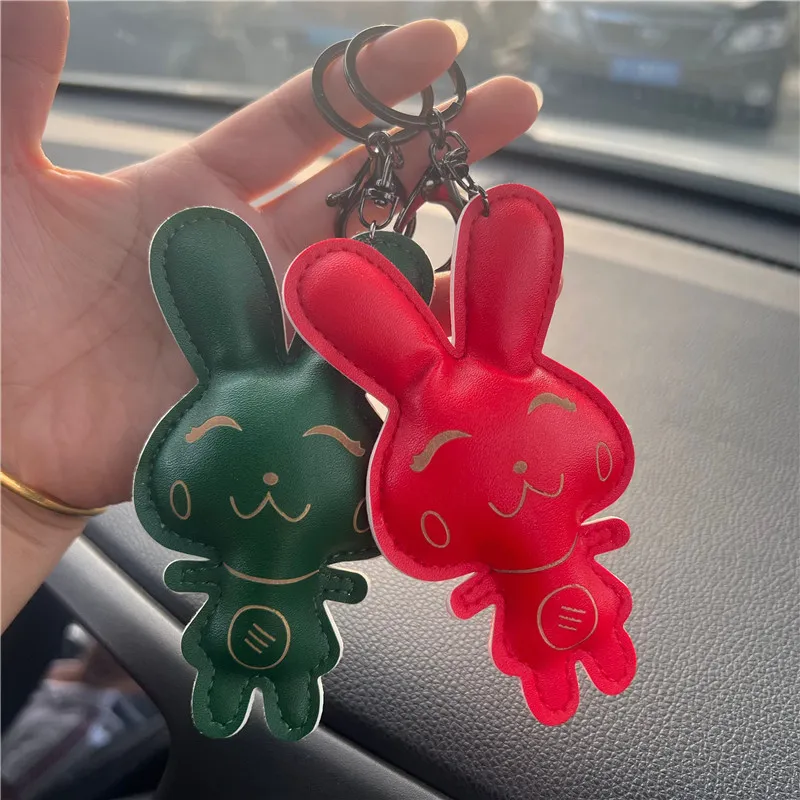 Bunny Design Keychains Cute Rabbit Key Rings Women PU Leather Pendant Keyring Trinket Fashion Bag Charm Animal Car Keys Chain Holder Gift for Men Jewelry Accessories