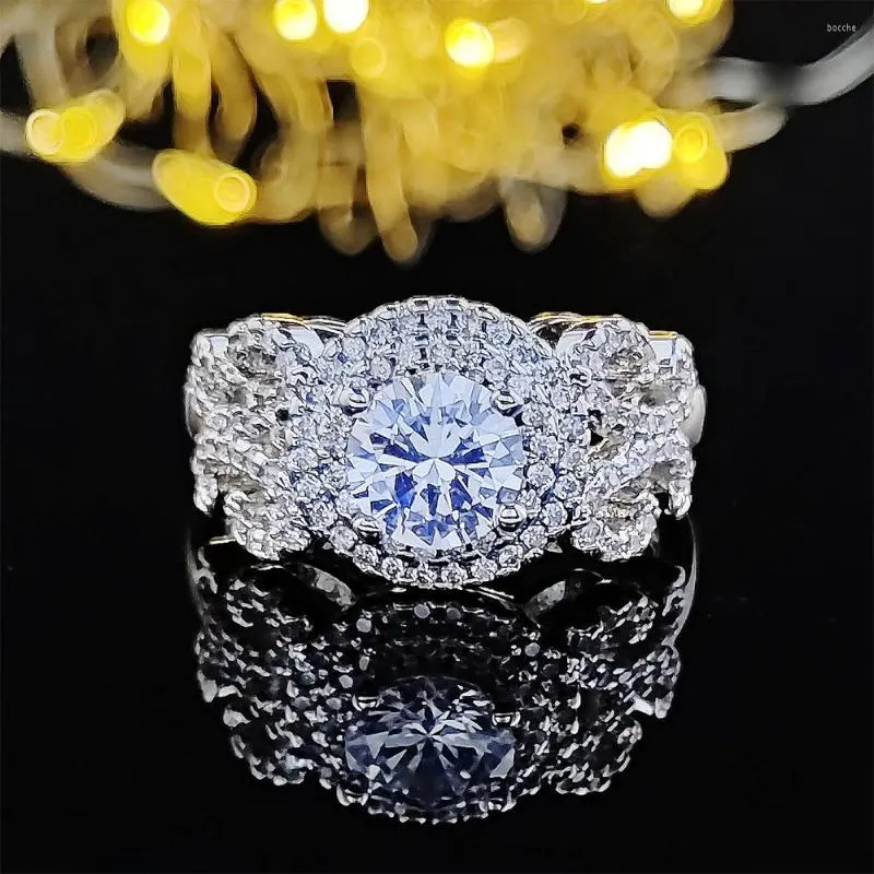 Anneaux de mariage 2023 arrivée luxe rond couleur argent bague de fiançailles pour femmes dame anniversaire cadeau bijoux vente en vrac R5483