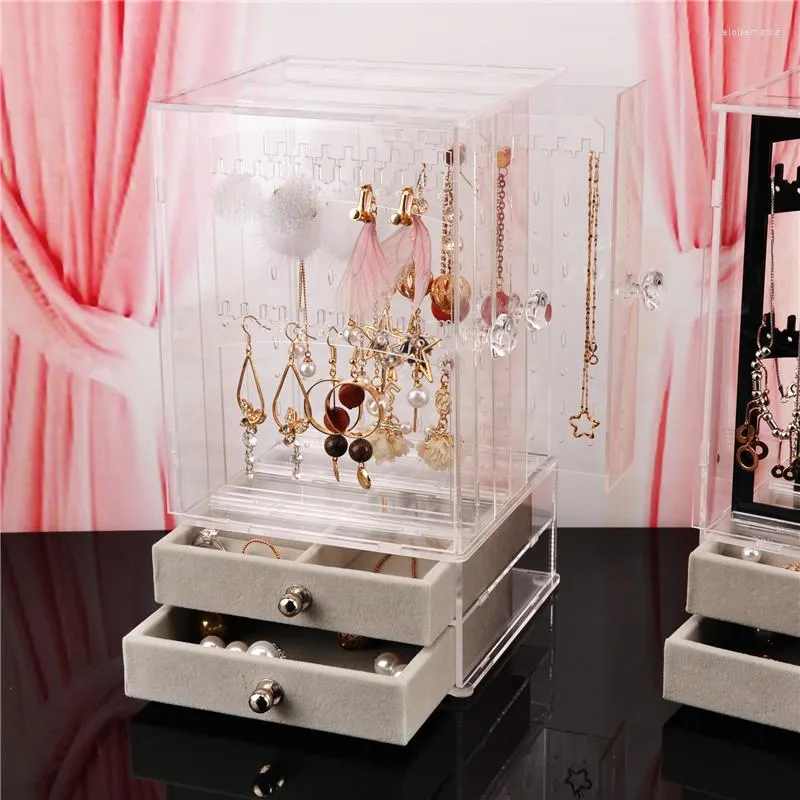 Smyckespåsar akrylbox örhängehållare dragtyp dammtät skärmdisplay stativ hängande örhängen armband halsband d88